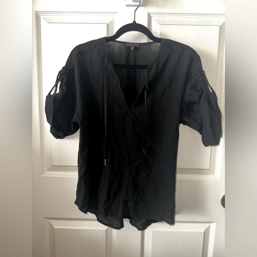 ATM Anthony Thomas Melillo black cotton lagenlook blouse XS boho office resort